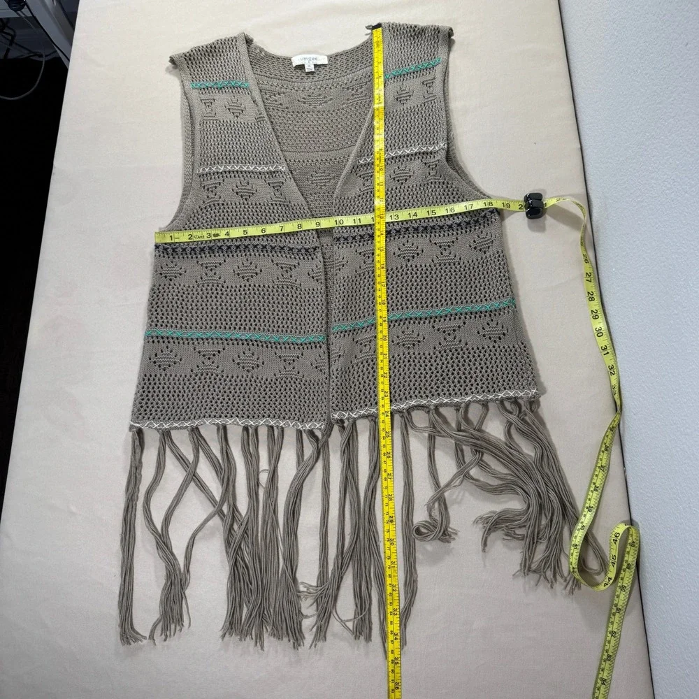 Umgee Tan Crochet Knit Fringe Vest 1XL Open Front Boho Festival *RUNS‎ SMALL